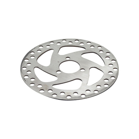 140 mm Brake Disc with 3 Mounting Holes for the Fit Right FRP DB001 50cc Dirt Bike, showing a circular metal object with evenly spaced holes for mounting.