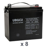 48 Volt 200 Ah UB-GC2 AGM Golf Cart Battery Pack with a black exterior and cable, featuring white text on the battery.