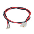 Universal 2 Pin Battery Wiring Harness for Electric Scooters, featuring a close-up of the red and black 14 gauge AWG wire with a 2-pin plastic connector on one end and push-on spade connectors on the other.