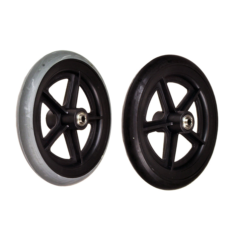 Universal 8x1 (200x25) Wheelchair Caster Wheel with 608ZZ Bearings featuring a black rim and a metal center, designed for mobility and durability.