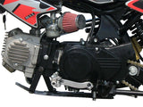 Close-up of a 35 mm Air Filter for 49cc, 50cc, 70cc, 90cc, 110cc, & 125cc/150cc ATVs & Dirt Bikes, showcasing its detailed design and rubber fitting for carburetor attachment.