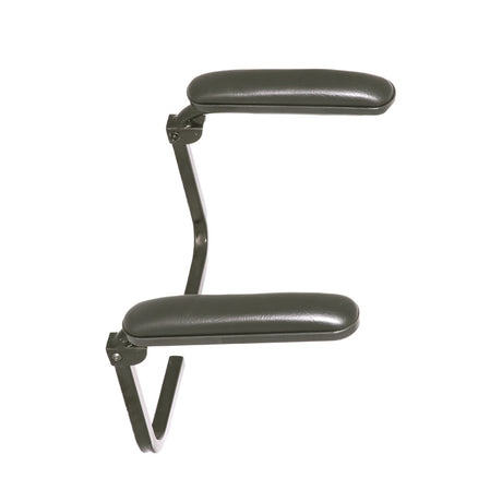 Universal Armrest Assembly for Power Chairs & Mobility Scooters (Set of 2) showing a black armrest pad with brackets, designed to fit most seat's steel base assemblies.