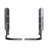 Universal Armrest Assembly for Power Chairs & Mobility Scooters (Set of 2) showing close-up of metal brackets and black vinyl pads attached to 90-degree elbow brackets for easy mounting on various models.