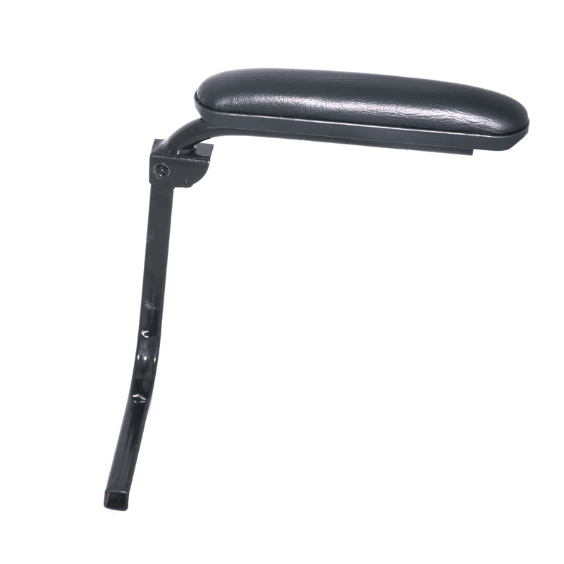 Left Side Universal Armrest Assembly for Power Chairs & Mobility Scooters **CLEARANCE**: Close-up of a black vinyl armrest pad attached to a metal bracket, designed for various scooter and power chair models.