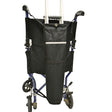 Universal Crutch Holder for Wheelchairs attached behind push-handles, featuring a hook and loop strap for securing crutches. Made from durable, soft, water-resistant polyester, fits most wheelchairs.