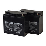 24 Volt 18 Ah Battery Pack for Revolution Mobility Tempo 3/Tempo 4 Mobility Scooters, featuring two black, rectangular sealed lead-acid batteries with white text, ideal for high-energy, reliable power.