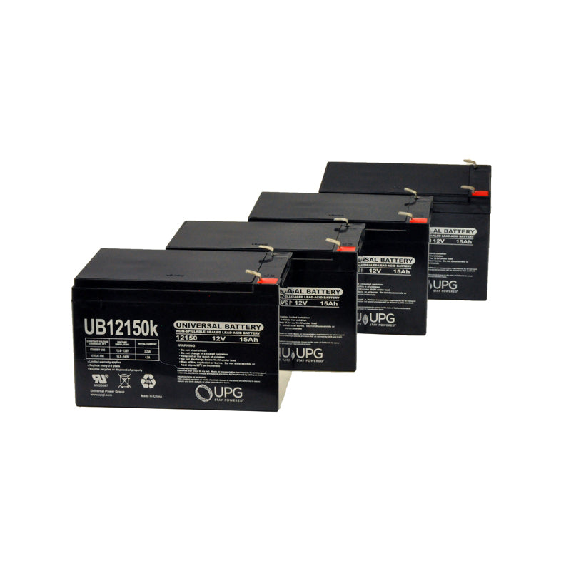 48 Volt AGM Battery Pack for the MotoTec Off Road 48V 1000W Go-Kart featuring several black batteries with red and white labels arranged in a row.