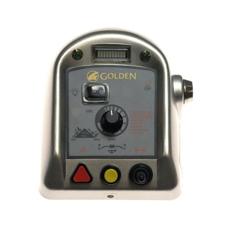 Upper Dash Assembly for the Golden Technologies Avenger (GA531/GA541) mobility scooter, featuring visible buttons, dials, and switches, including speed control, key slot, power, light, hazard, and horn functions.