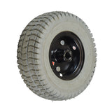 9x3.50-4 Pneumatic Drive Wheel Assembly for the Hoveround® MPV4® (Used) featuring a black rim, knobby tread, and complete with tire, tube, and rim, closely inspected and cleaned for quality.