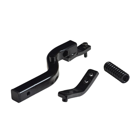 Front Left Side Anti-Tip Arm for Jazzy 1103 (Used) - a black metal piece with holes and screws, essential for balance and stability, ensuring even wear and reduced motor stress in your scooter.