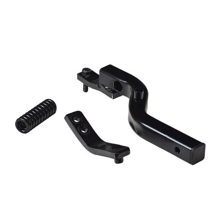 Front Right Side Anti-Tip Arm for Jazzy 1103 (Used) featuring a black metal structure with holes and a spring, essential for ensuring balance and stability in mobility devices.