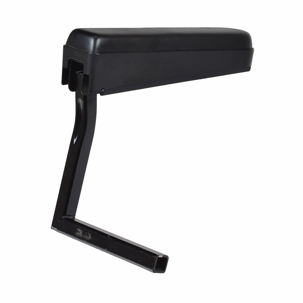 Left Armrest Assembly with Armpad for Jazzy Power Chairs (Used), showing a close-up of the black armrest with an attached armpad, compatible with various Jazzy models.