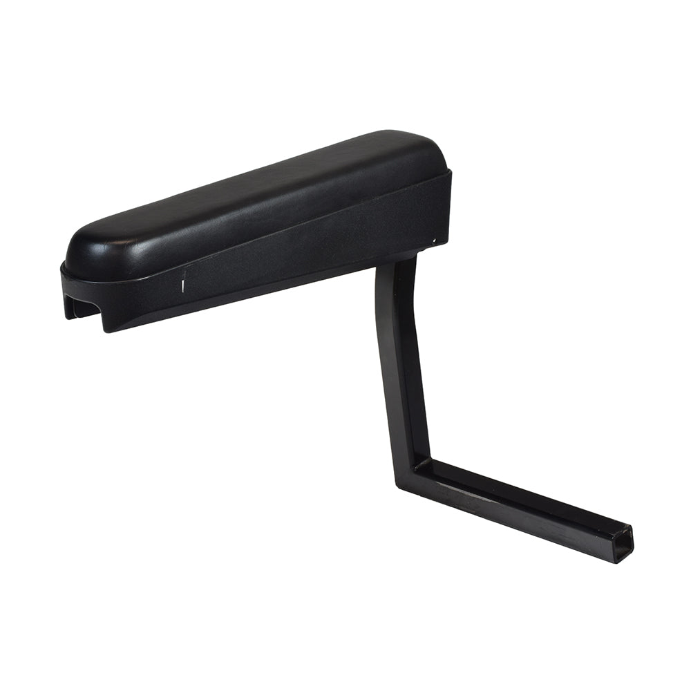 Right Armrest Assembly with Armpad for Jazzy Power Chairs (Used) - Black armrest with metal support, suitable for various Jazzy models, shown on a white background.