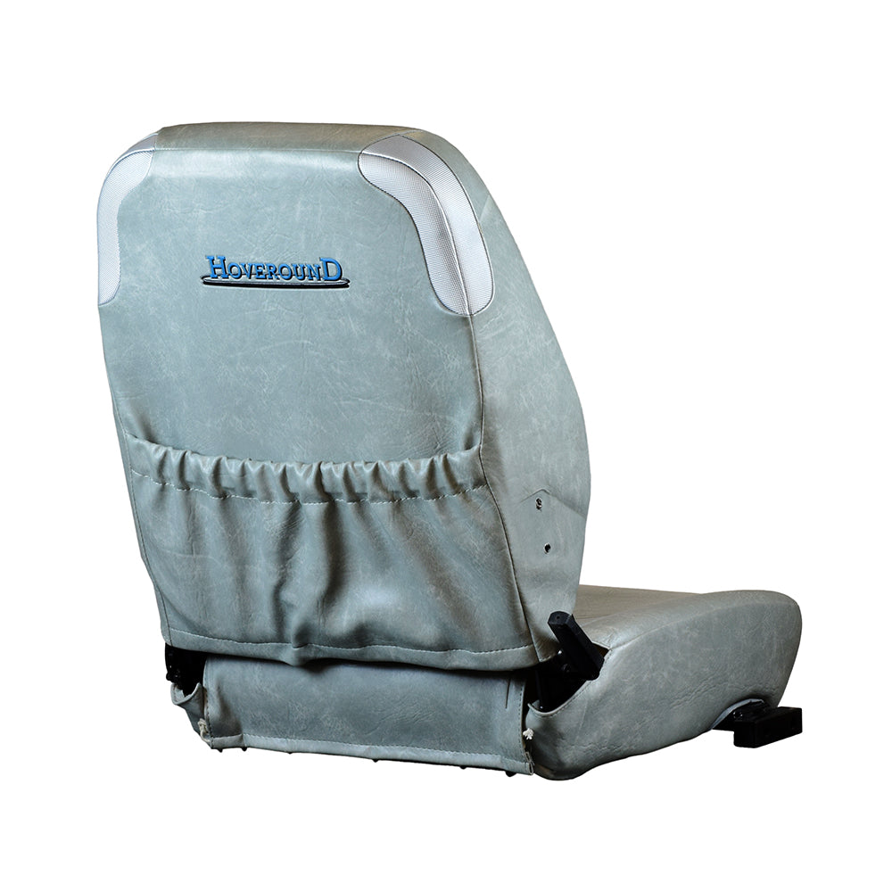 High Back Seat Assembly Without Base for the Hoveround® MPV5® (Used), featuring a grey seat with a visible logo, designed for enhanced upper body and shoulder support.