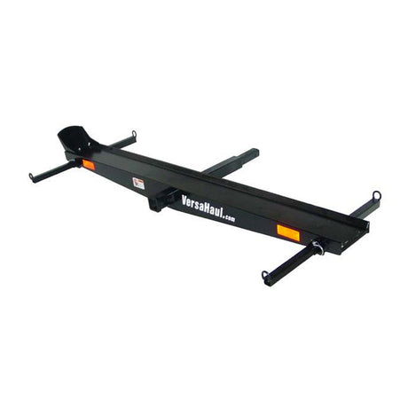 Sport Bike Carrier: A black trailer hitch designed for sport bikes, featuring retractable tie-down bars, a main tube, and a carrier track.