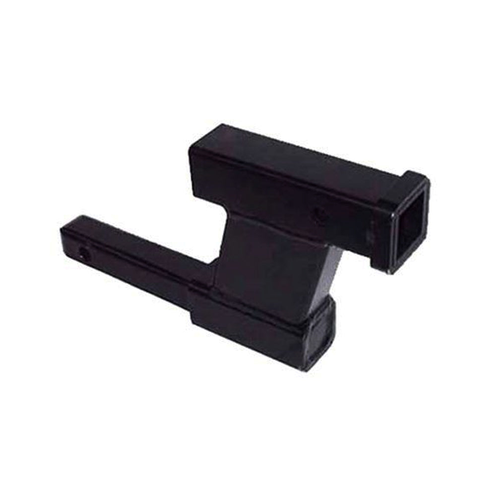 Class II Hitch Riser with black powder coat finish, featuring a square hole and long handle, designed to fit any class II hitch for a 5 rise.