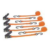 400 lb. Capacity 1 in. x 15 ft. Ratcheting Tie Down Strap Kit, featuring multiple orange straps with hooks, perfect for securing loads to carriers, ensuring safety and reliability.