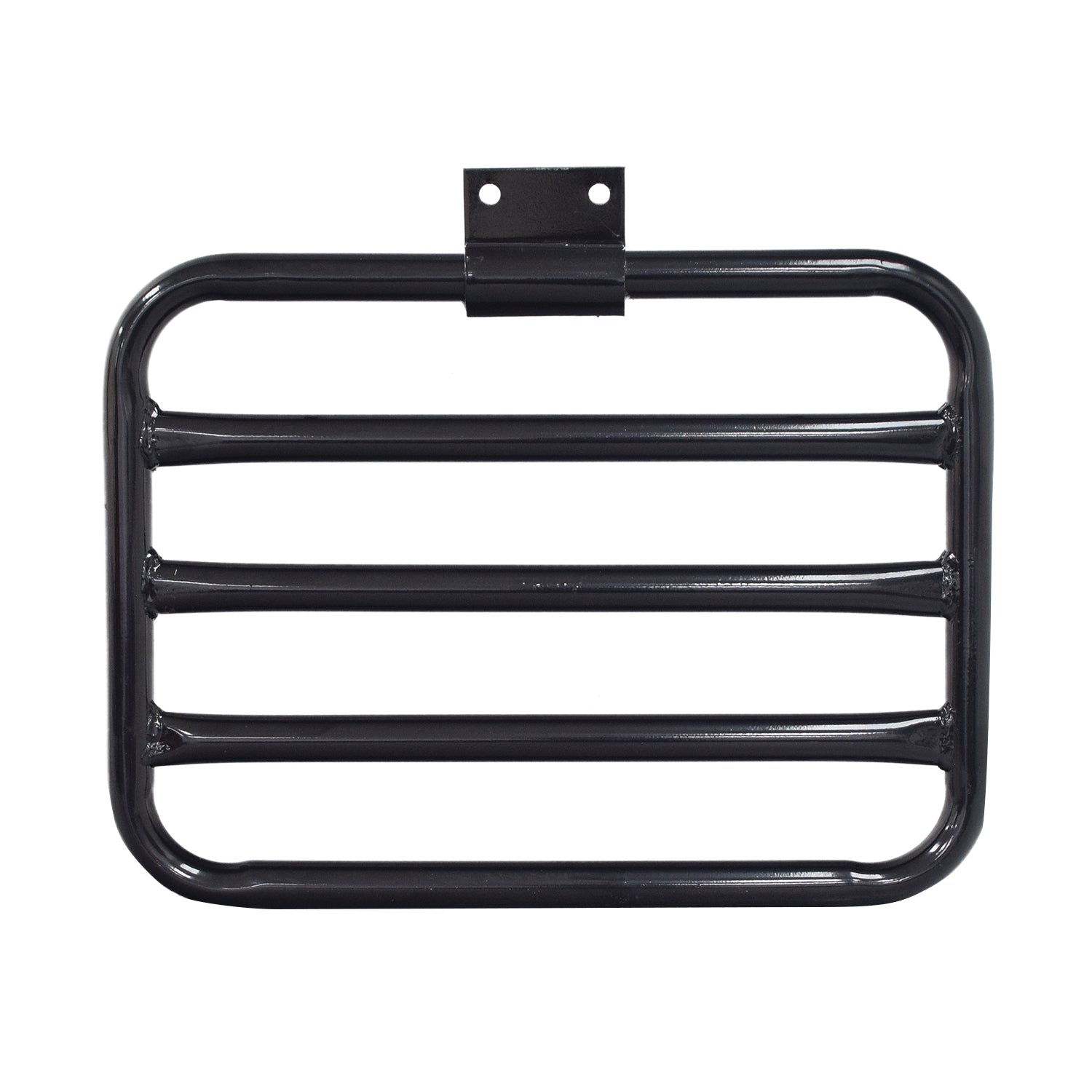 Cargo Rack for the Coleman CT200U Trail Mini Bike, featuring a sturdy black metal bar with a black bracket and hinge, ideal for enhancing the bike's functionality and utility. No mounting hardware included.