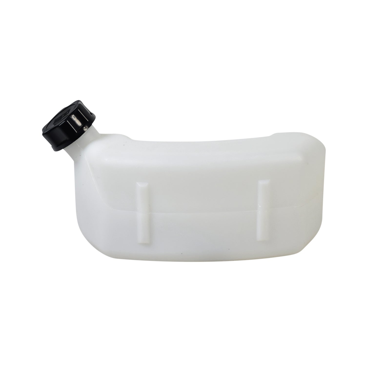 Standard Fuel Tank with Cap for Gas Scooters, featuring a white plastic container with an attached black cap. Suitable for various gas-powered scooters, mini bikes, go-karts, and custom projects.