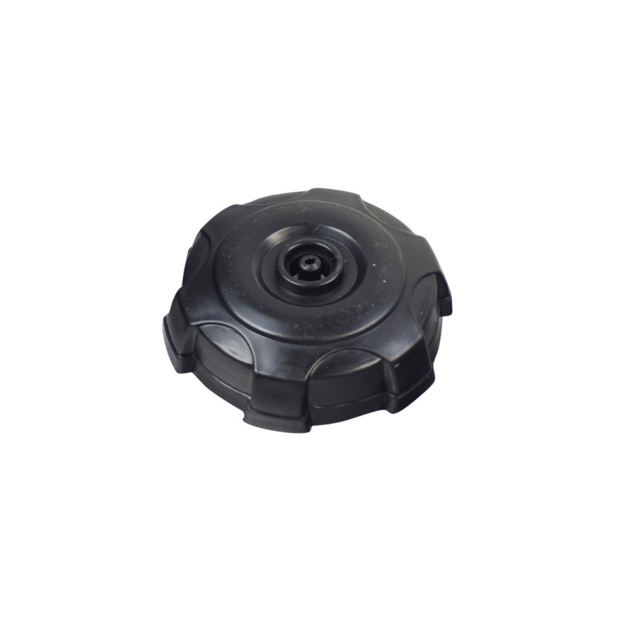 Gas Cap for 40cc Bladez & Tanaka Gas Powerboards & Powerkarts, featuring a black circular design with a hole in the center and a scalloped edge for grip.