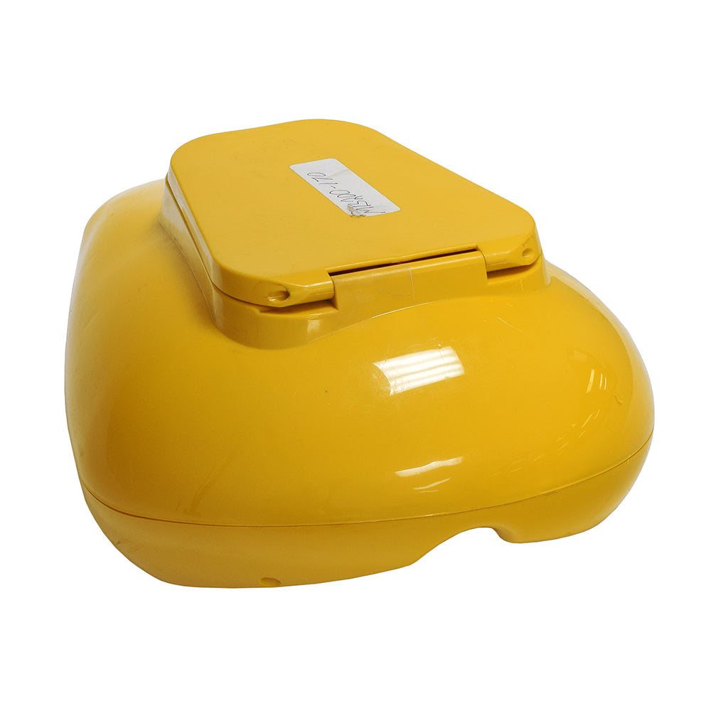 Decorative Yellow Fuel Tank for the Baja MB200 (Blemished) showing visible scrapes and scratches, includes a lid with a securing latch, and a white label.