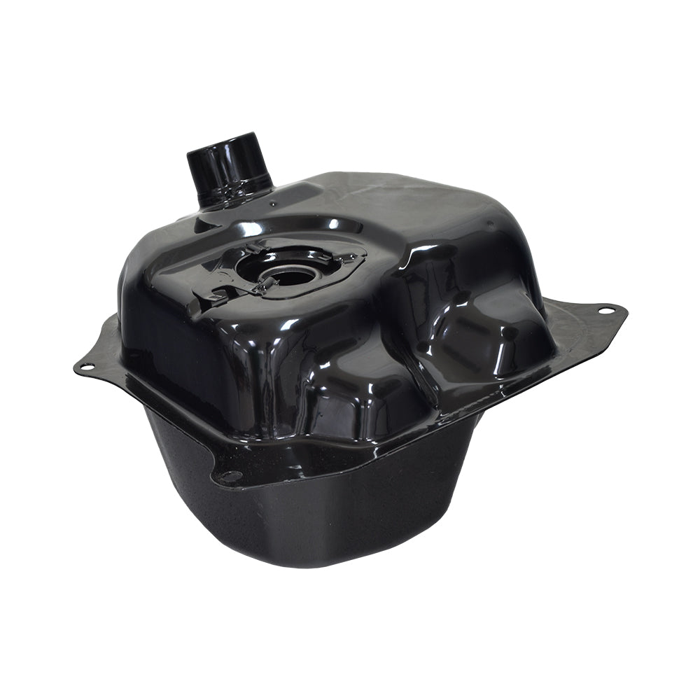 Black Metal Fuel Tank for 50cc QMB139 Scooters (Blemished) featuring minor dents and scratches on the lower half, with a visible hole on the black metal surface.