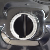 Black Metal Fuel Tank for 50cc QMB139 Scooters (Blemished) with minor dents and scratches, shown in a close-up image highlighting its shiny, enameled steel surface and robust build.