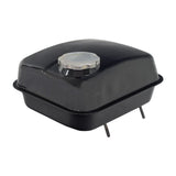 Fuel Tank for the Coleman BT200X, CT200U Trail, & CT200U-EX Mini Bikes (Blemished) featuring a black square body with a silver cap, designed for mini bikes, includes a fill strainer.