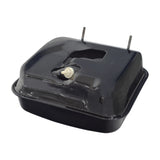 Fuel Tank for the Coleman KT196 196cc 6.5 Hp Go-Kart, featuring a black steel tank with a white plastic nozzle and cap, shown on a black surface.