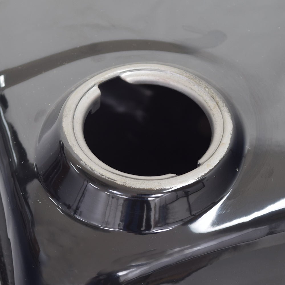 Fuel Tank for the Coleman BT200X, CT200U Trail, & CT200U-EX Mini Bikes (Blemished) – close-up of a black metal gas tank with a hole, including a fill strainer and cap.