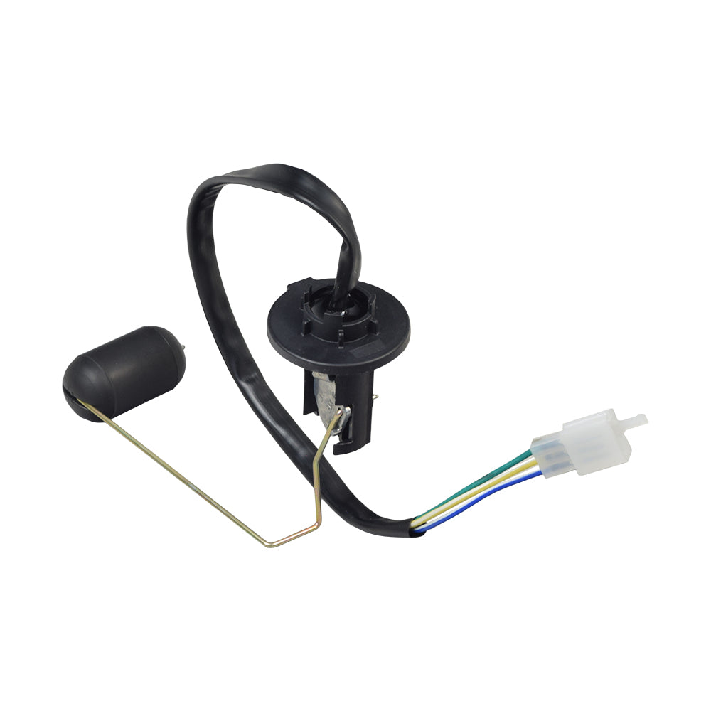 Fuel Sending Unit with Fuel Sensor for 50cc GY6 (QMB139) Scooters, featuring a black electrical device with a 3-wire plug and a gasket, suitable for specific gas tank placements.