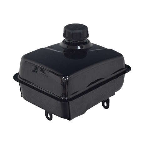 Fuel Tank with Corner Cap for Coleman CK100 & SK100 Go-Karts, featuring a black enameled steel tank with a black cap near one corner for easy fuel access and installation.