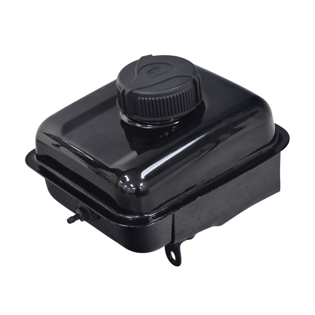 Fuel Tank for Coleman CK100 & SK100 Go-Karts featuring a black enameled steel container with a central black plastic cap.