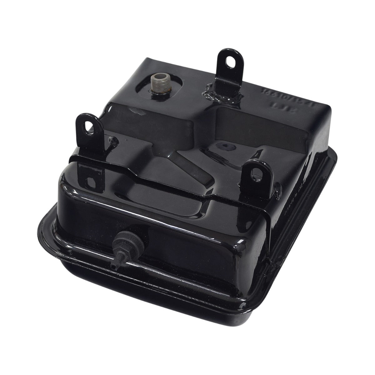 Fuel Tank for Coleman CK100 & SK100 Go-Karts: Black enameled steel tank with center cap, visible screws, and multiple holes.