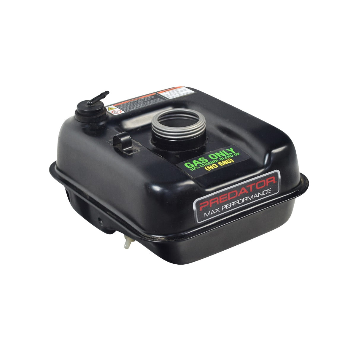 Fuel Tank for the Predator 224cc 6.6 HP Engine: a black plastic container with a round cap and handle, designed for gas-powered machines like go-karts and mini bikes.