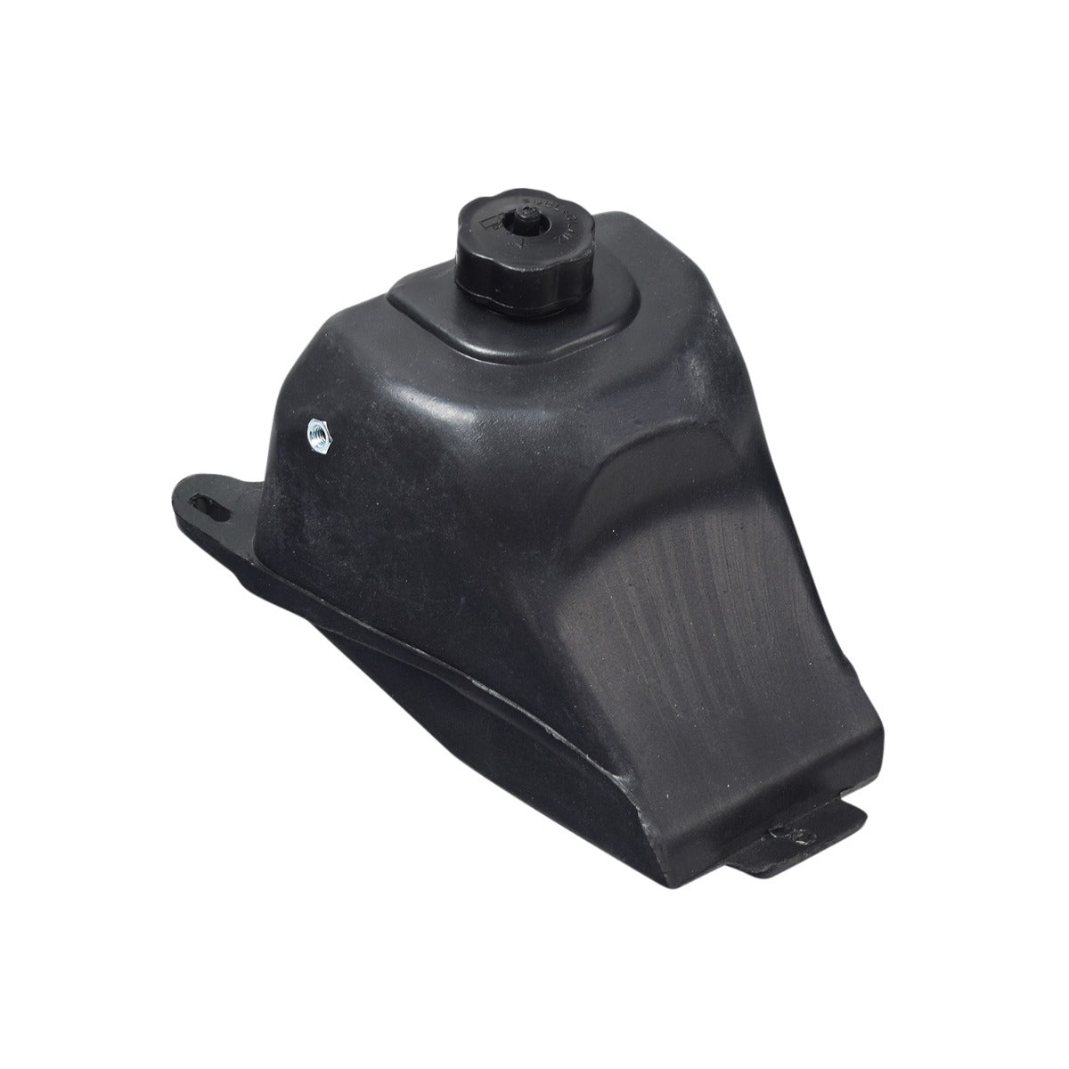 Fuel Tank for 50cc Dirt Bikes: A small plastic tank with a screw cap and four mounting holes, designed for easy installation on dirt or pocket bikes.