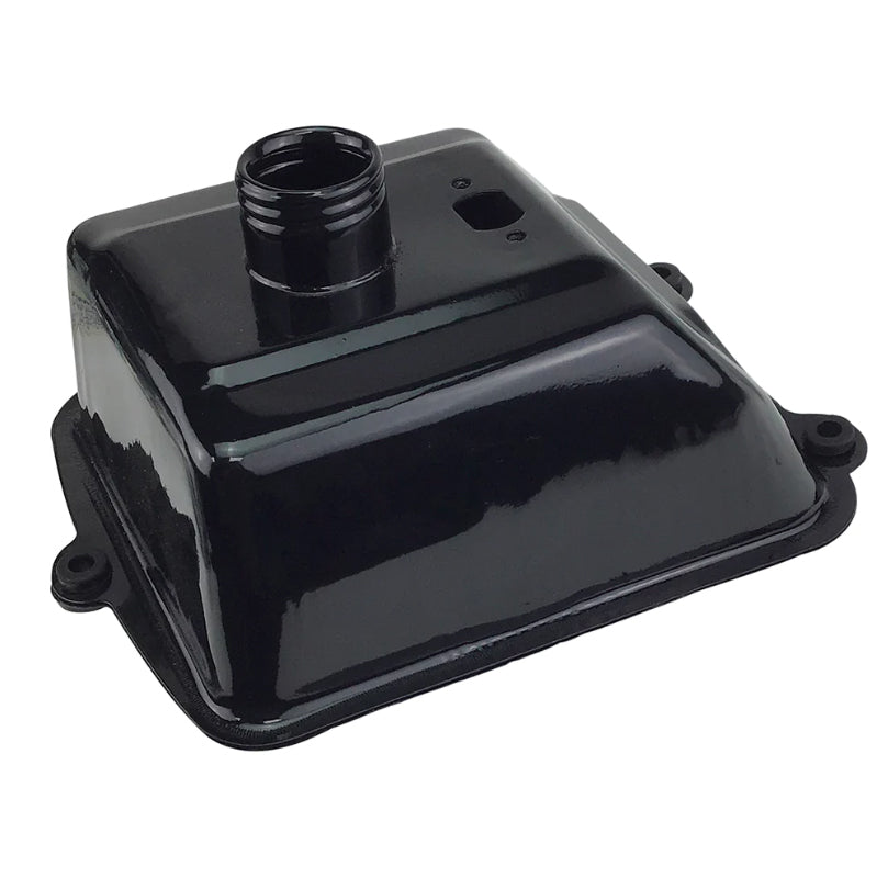 Fuel Tank for the Coleman AT200-B ATV, a black metal object with a single hole, front mounting tab, and two rear tabs. Cap sold separately.