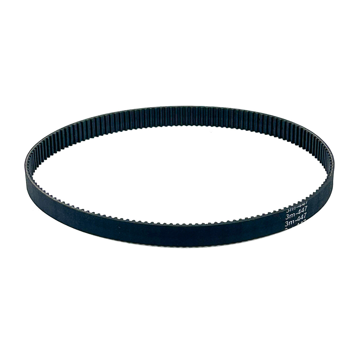 447-3M/12 Drive Belt for the Razor E100 & Bladez Ion 150, featuring a black belt with white text, shown in close-up detail.