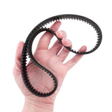 Hand holding the 560-5M/15 Drive Belt for the Razor E200 electric scooter, showcasing the replacement belt's design and compatibility for belt drive E200 scooters, versions 1-4.