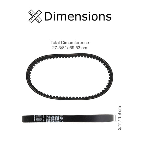 203589 203589A 5959 Go-Kart Torque Converter Asymmetric Belt for Hammerhead & Yerf-Dog Go-Karts (Comet Series 30 & Manco Replacement) showing a black belt with brown stitching and asymmetric angles.