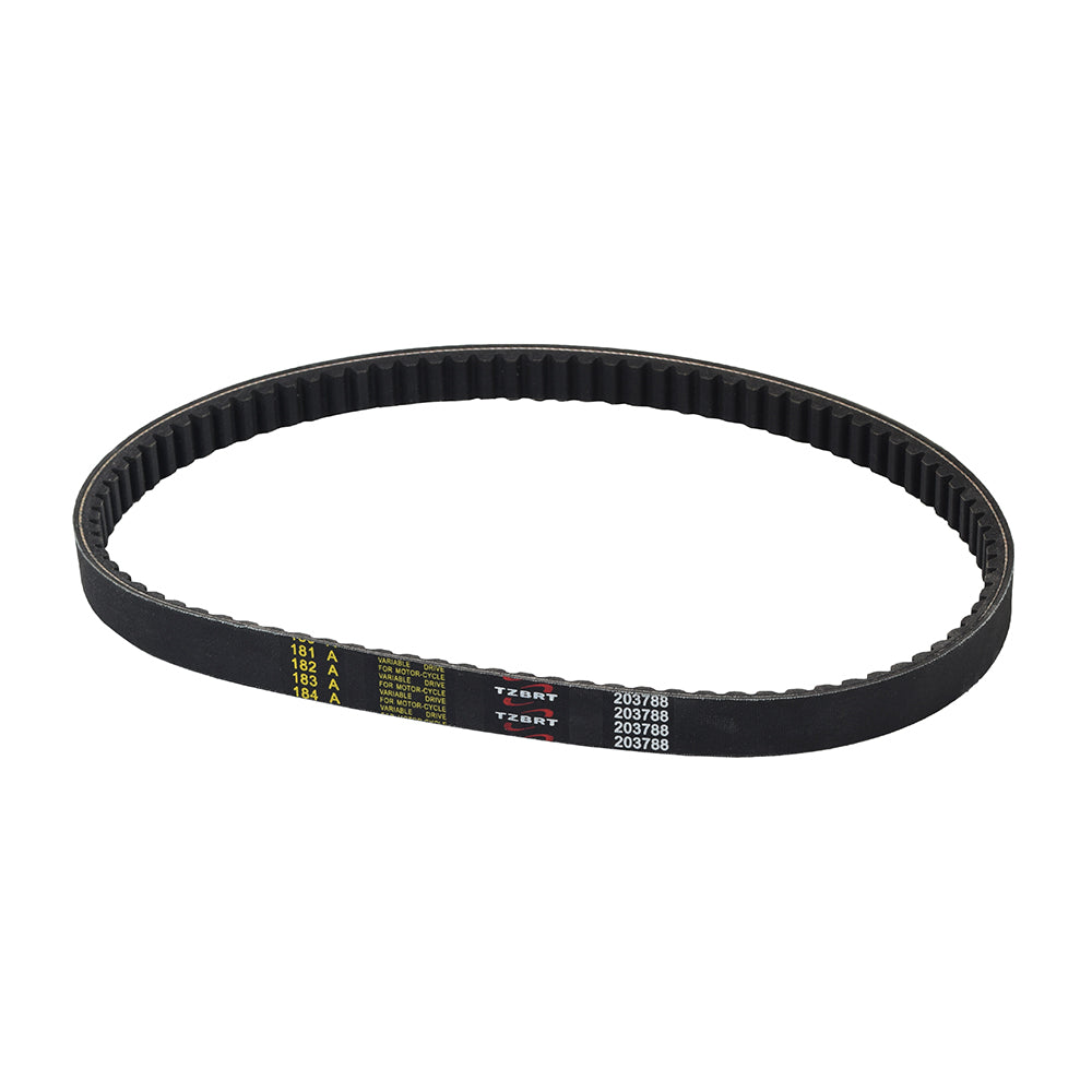 203788 Go-Kart Torque Converter Symmetric Belt (Comet Series 40 Replacement) showing black material with yellow writing, designed for go-karts like Yerf-Dog and Hammerhead, compatible with 9-3/4 pulley distance torque converters.