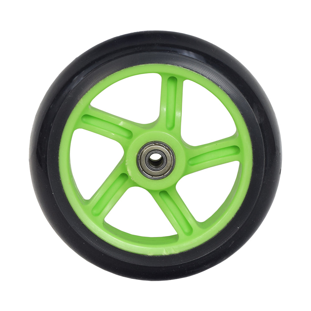 Front Wheel for the Razor Power Core 90 & Power Core E90, featuring a black rim and green hub, shown with pre-installed bearings for easy replacement on electric scooters.