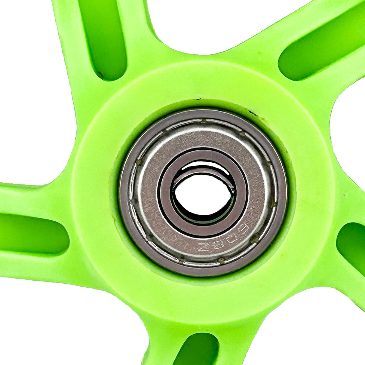 Close-up of the 140 mm front wheel for the Razor Power Core 90 & Power Core E90 electric scooters, showing the wheel assembly with pre-installed bearings.