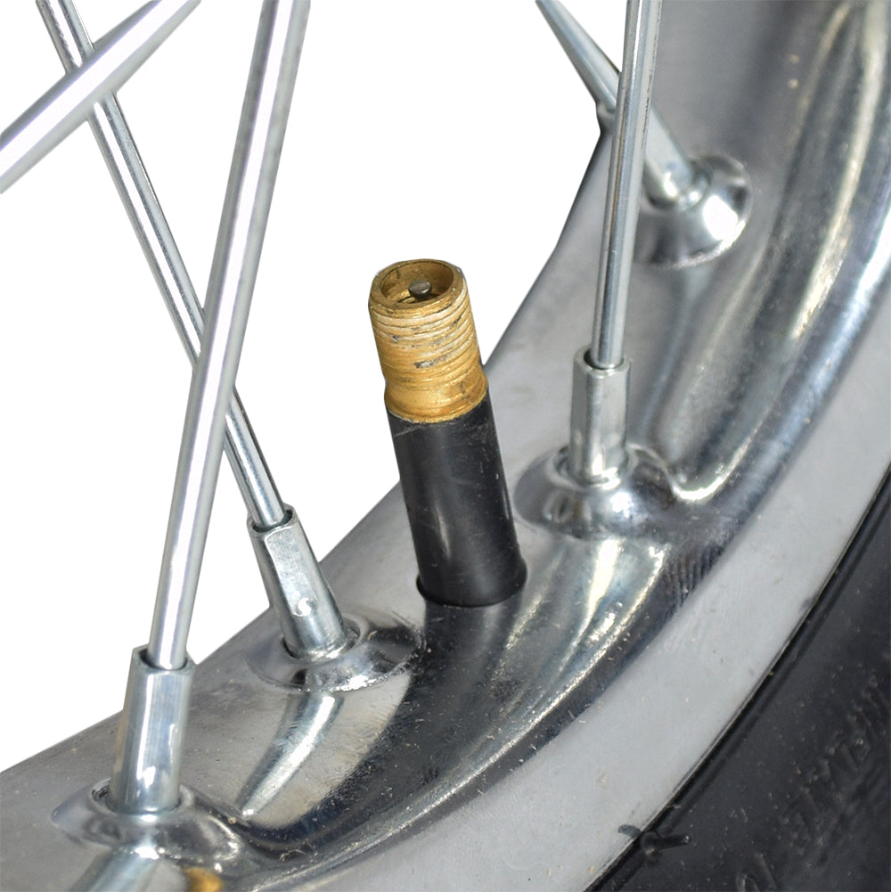 Front Wheel Assembly with Wire Spoke Rim for the Razor Pocket Mod (Versions 13+), featuring a metal rim and tire.