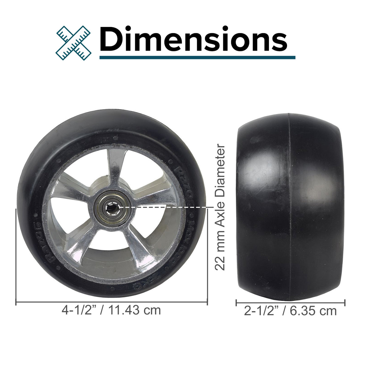 Solid Front Wheels for the Razor Ground Force, Ground Force Drifter, & Ground Force Drifter Fury Go-Karts (Set of 2), featuring silver rims and 608Z bearings.