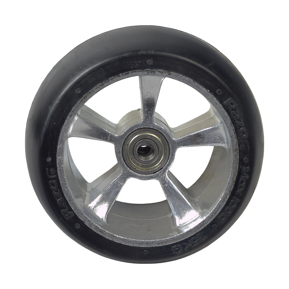 Solid Front Wheels for the Razor Ground Force, Ground Force Drifter, & Ground Force Drifter Fury Go-Karts (Set of 2) showing a close-up of a wheel with a black rim and 608Z bearings.