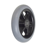 5x1 Molded Caster Wheel with 6 Spokes, featuring a black rim and two pre-installed 608-RS bearings, shown in a close-up.