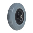 8x2 (200x50) Caster Wheel Assembly with Solid Urethane Tire for Hoveround® MPV4®, MPV5®, and Teknique® FWD, showcasing a black rim, close-up of ball bearings, and tire details.