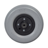 8 x 2 Solid Urethane Caster Wheel Assembly for Invacare Power Chairs featuring a close-up view of the wheel, screws, and solid urethane tire, ideal for flat-free performance.