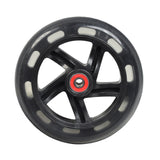 140 mm Black Front Wheel for the Razor Power Core 90 & Power Core E90 Electric Scooters, featuring a solid black polyurethane construction with a 5-spoke rim, red center hub, and pre-installed 608Z bearings.